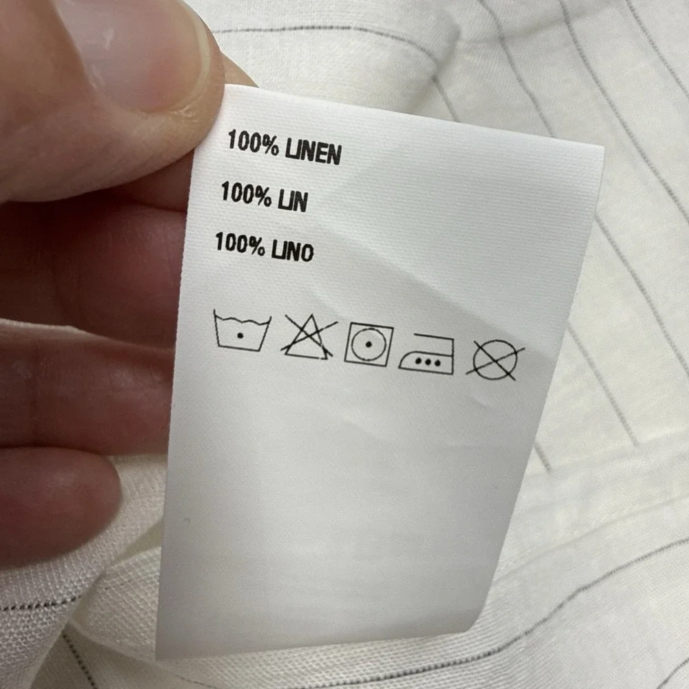 Crate & Barrel 100% Linen Pinstripe Warm White & Gray Square Pillow Sham 26